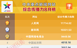 中央重点新闻网站传播力8月榜发布