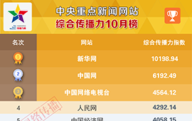 中央重点新闻网站传播力10月榜发布