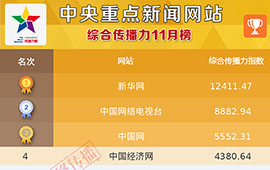 中央重点新闻网站传播力11月榜发布