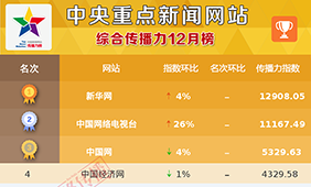 中央重点新闻网站传播力12月榜发布